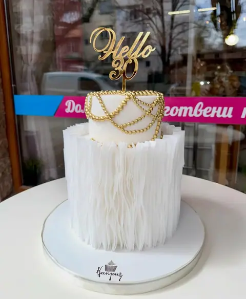 Milestone birthday cakes › For her — fondant, 32 servings