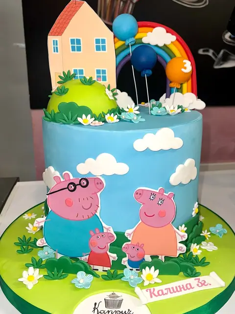 Cakes for girls › Peppa Pig — fondant, 32 servings